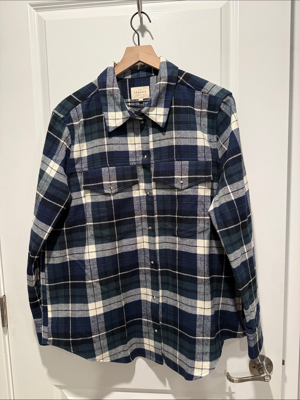 Sezane Eurielle Shirt Blue Green Check - Size 12